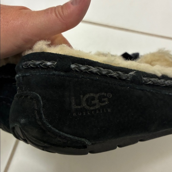 UGG Black Moccasin Slippers with Cream Lining - Picture 7 of 9